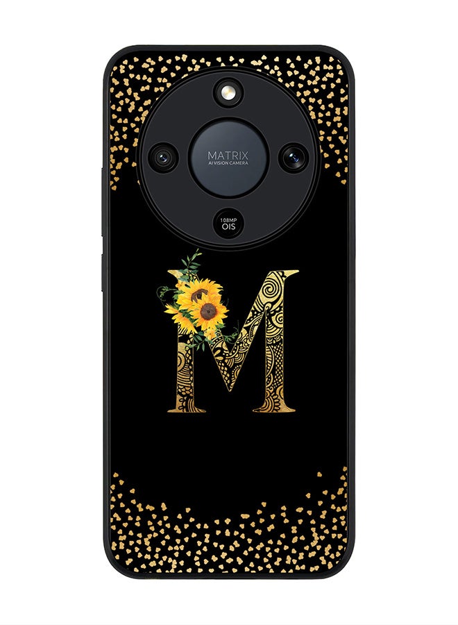 For Honor X9d / Magic8 Lite / X70 Case,Slim fit Camera Protection, Shockproof Thin Phone cover  - Custom Floral Monogram - M ( Black )